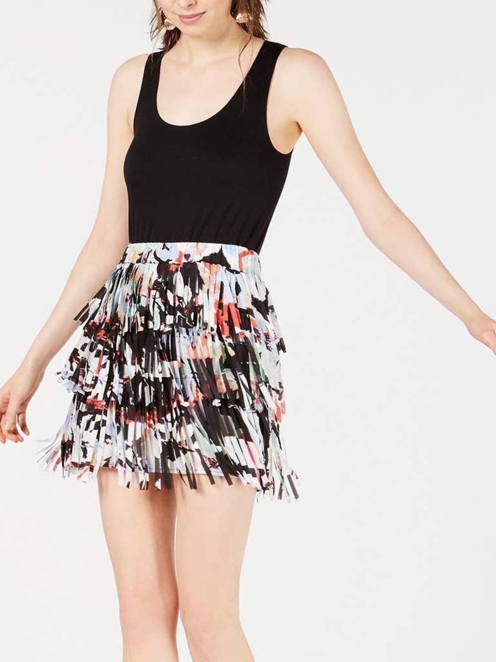 Bar III Black Multi-Color Fringe Mini Skirt Size Medium